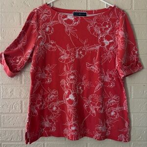 Karen Scott Red and White Floral Blouse